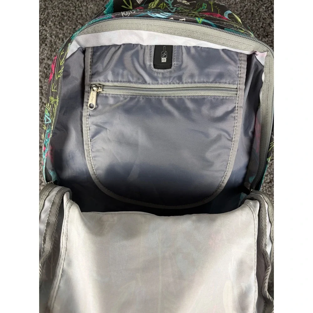LL Bean Deluxe Book Pack Backpack Black Multi Feather Arrow Print School Bag